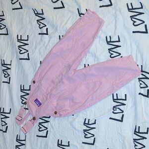 VTG Oshkosh B'gosh Vestbak Overalls Denim Pink Girls Stripe Vintage Baby Toddler